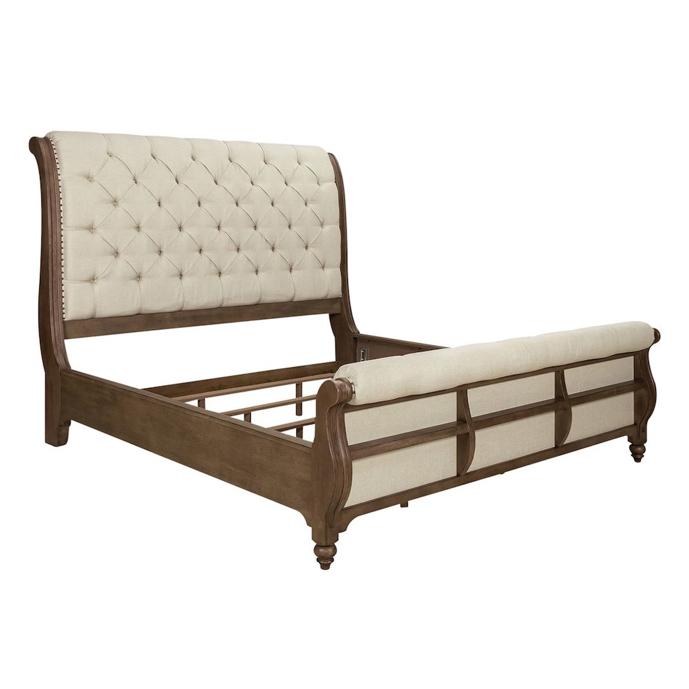Americana Farmhouse California King Sleigh Bed - Dusty Taupe & Black Oak Wood