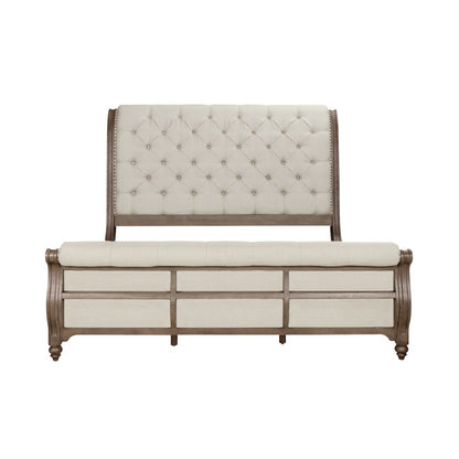 Americana Farmhouse California King Sleigh Bed - Dusty Taupe & Black Oak Wood