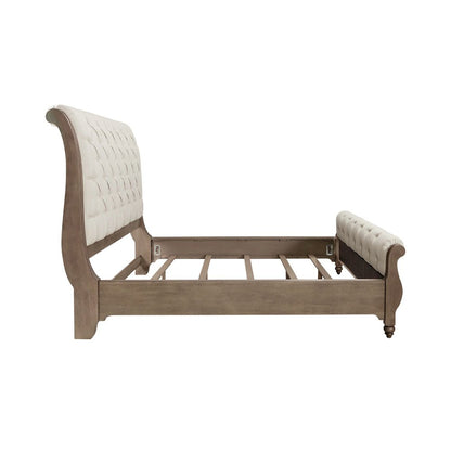 Americana Farmhouse California King Sleigh Bed - Dusty Taupe & Black Oak Wood