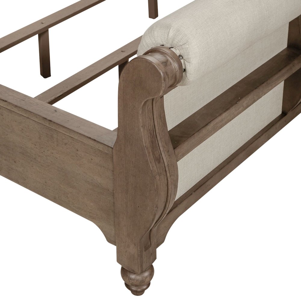 Americana Farmhouse California King Sleigh Bed - Dusty Taupe & Black Oak Wood