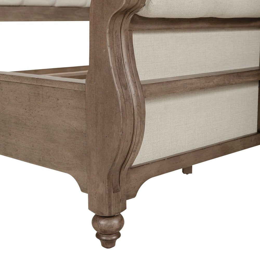 Americana Farmhouse California King Sleigh Bed - Dusty Taupe & Black Oak Wood