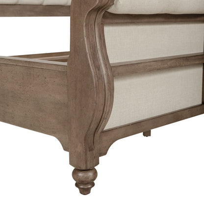 Americana Farmhouse California King Sleigh Bed - Dusty Taupe & Black Oak Wood