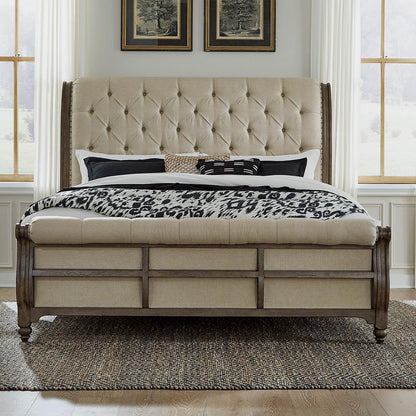 Americana Farmhouse King Sleigh Bed in Dusty Taupe