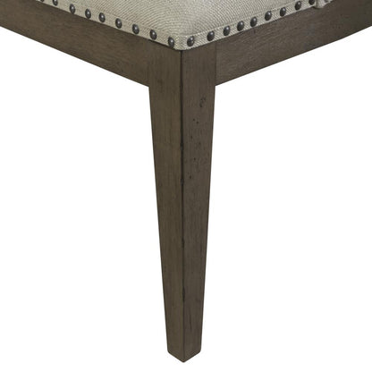 Americana Farmhouse Upholstered Shelter Dining Bench in Dusty Taupe