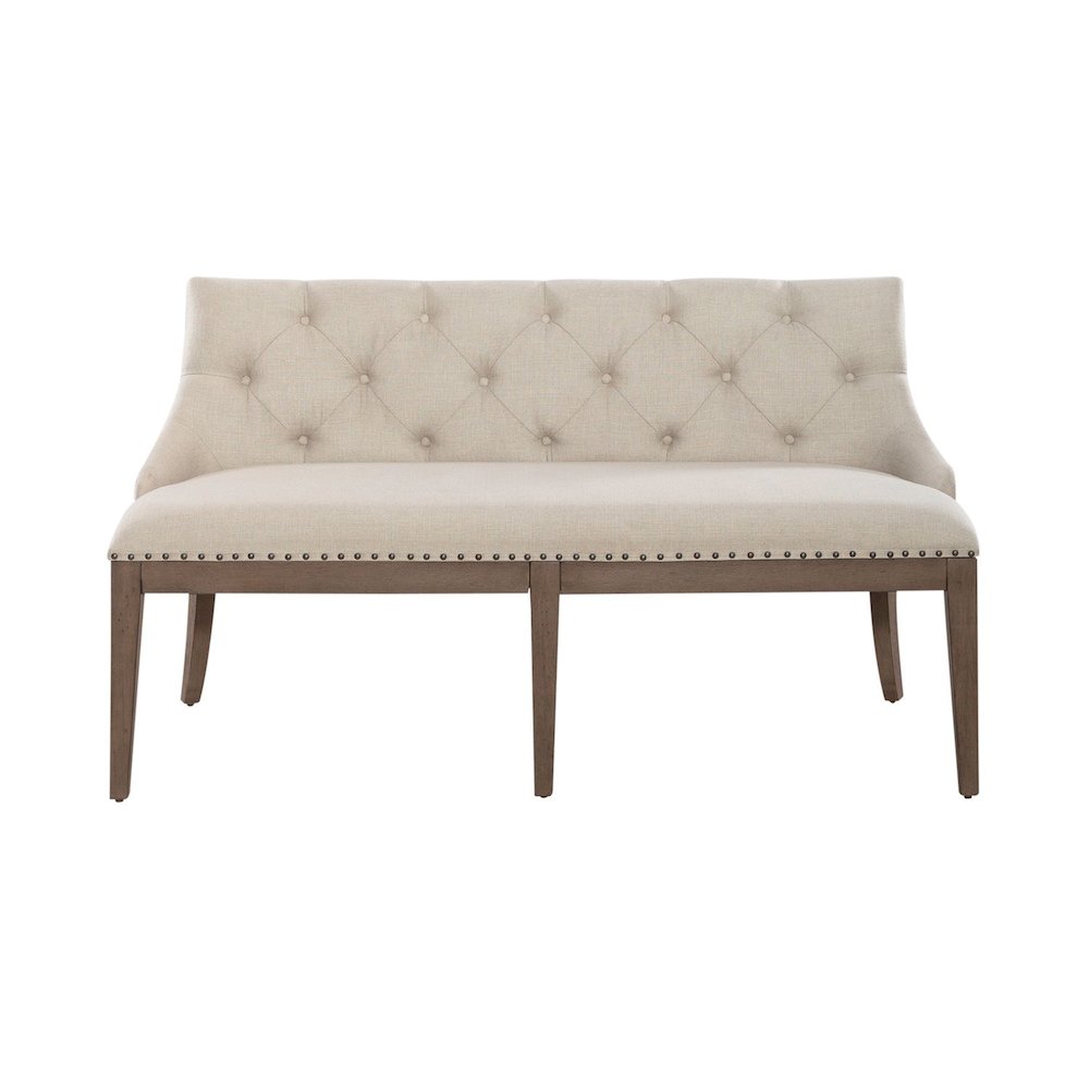 Americana Farmhouse Upholstered Shelter Dining Bench in Dusty Taupe