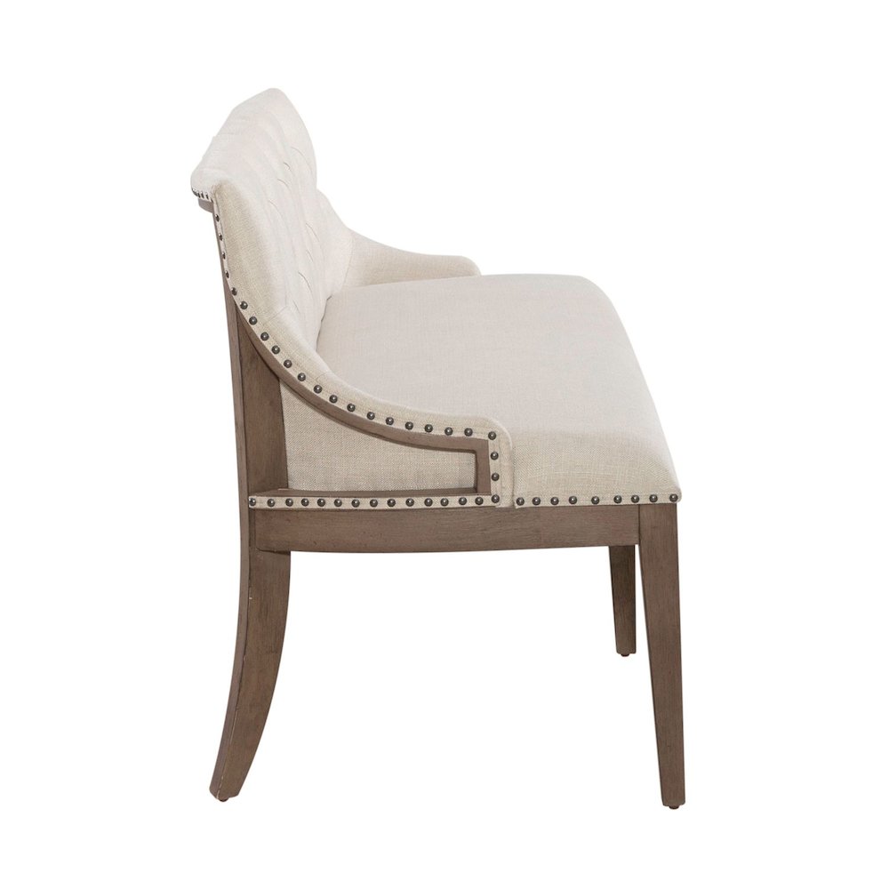Americana Farmhouse Upholstered Shelter Dining Bench in Dusty Taupe