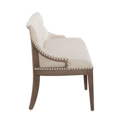 Americana Farmhouse Upholstered Shelter Dining Bench in Dusty Taupe