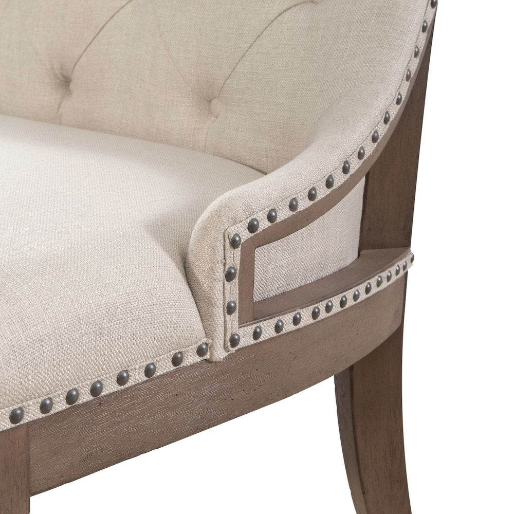 Americana Farmhouse Upholstered Shelter Dining Bench in Dusty Taupe