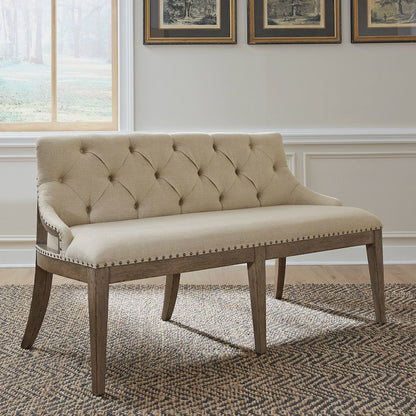 Americana Farmhouse Upholstered Shelter Dining Bench in Dusty Taupe