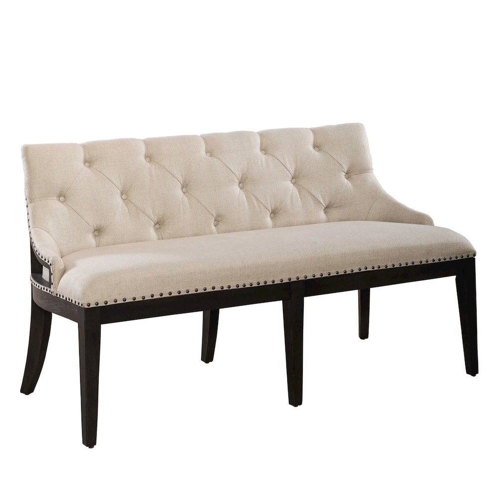 Americana Farmhouse Upholstered Shelter Dining Bench- Black in Dusty Taupe