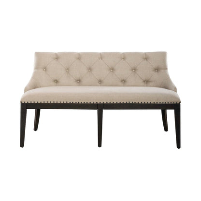 Americana Farmhouse Upholstered Shelter Dining Bench- Black in Dusty Taupe