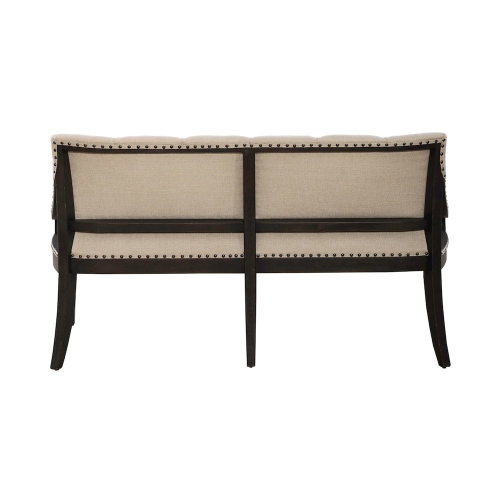 Americana Farmhouse Upholstered Shelter Dining Bench- Black in Dusty Taupe
