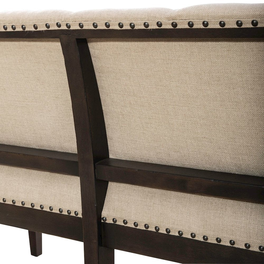 Americana Farmhouse Upholstered Shelter Dining Bench- Black in Dusty Taupe