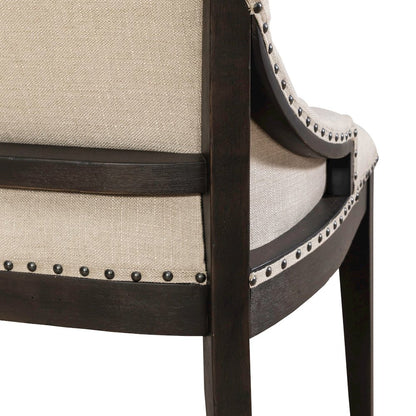 Americana Farmhouse Upholstered Shelter Dining Bench- Black in Dusty Taupe
