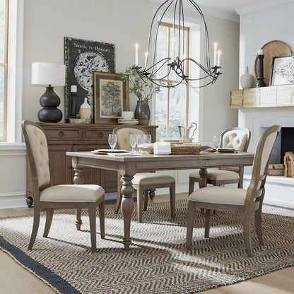 Americana Farmhouse Optional 5 Piece Leg Table Set - 4 Tufted Back Chairs