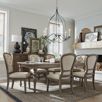 Americana Farmhouse Optional 7 Piece Leg Table Set - 6 Tufted Back Chairs