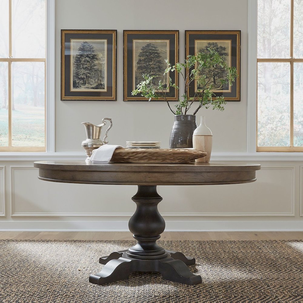 Opt Pedestal Table in Poplar & Rubberwood Solids w/ White Oak Veneers
