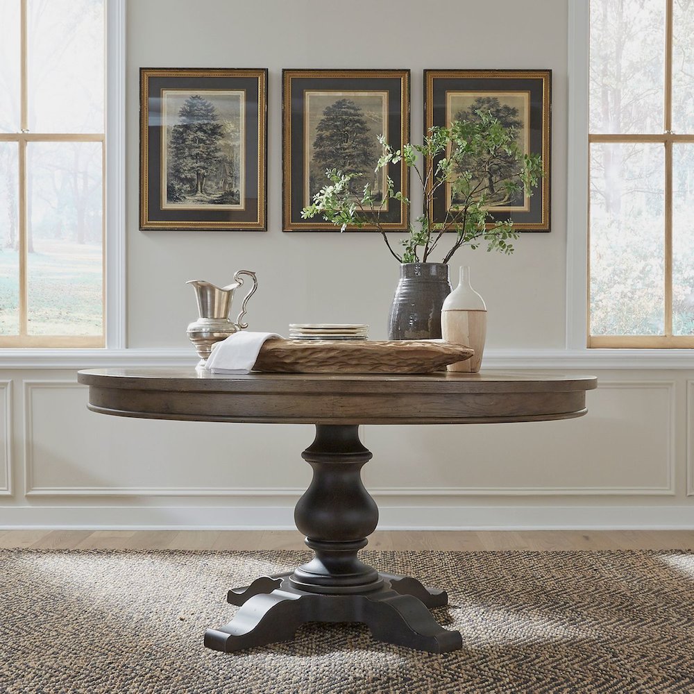 Americana Farmhouse Optional Pedestal Table - Dusty Taupe Top & Black Base