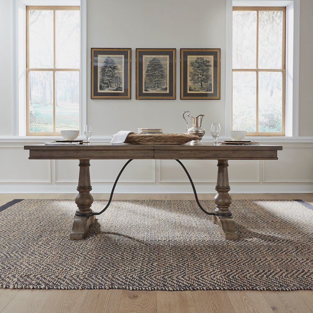 Americana Farmhouse Trestle Table 24" Removable Leaf - Dusty Taupe Oak