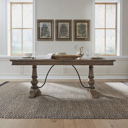 Americana Farmhouse Trestle Table 24" Removable Leaf - Dusty Taupe Oak