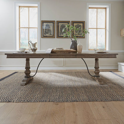 Americana Farmhouse Trestle Table 24" Removable Leaf - Dusty Taupe Oak