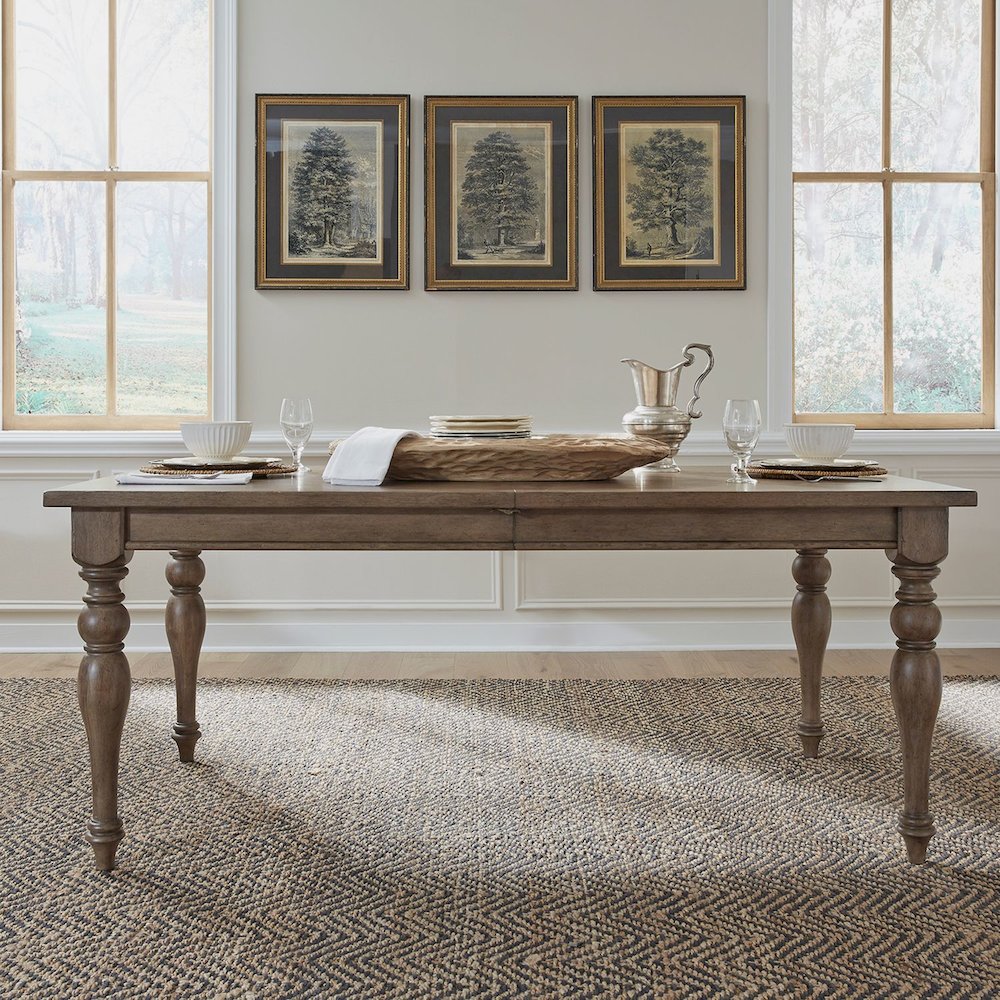 Americana Farmhouse Rectangular Leg Table 18" Self Storing Leaf - Dusty Taupe