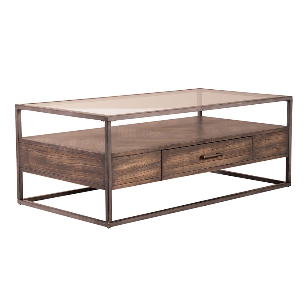 Jamestown Glass Top 3 Piece Set - Cocktail Table, 2 End Tables - Tobacco