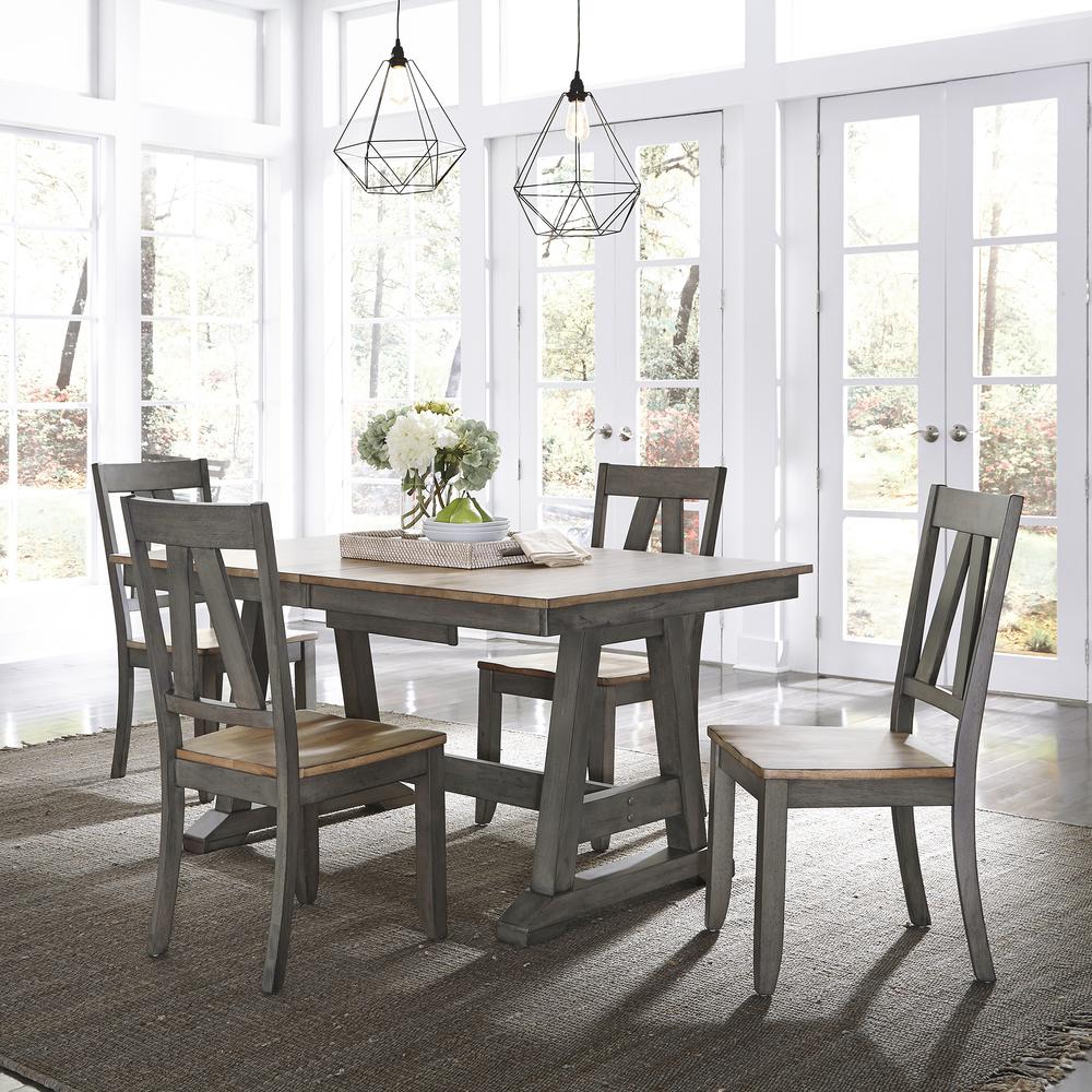 Lindsey Farm 5 Piece Trestle Table Set in Gray