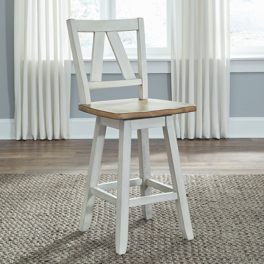 Counter Height Swivel Chair (RTA) - Set of 2 Farmhouse White