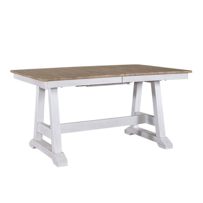 Lindsey Farm 5 Piece Trestle Table Set - 4 Splat Back Chairs - Weathered White