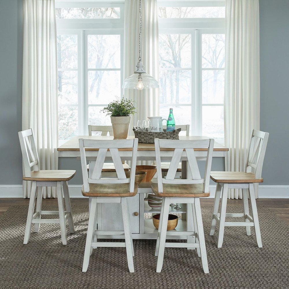 Lindsey Farm 7 Piece Gathering Table Set Counter Height 36" - 6 Splat Back