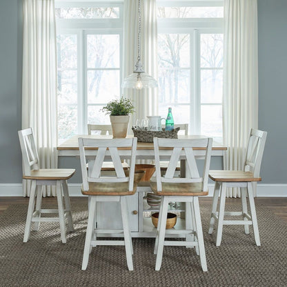 Lindsey Farm 7 Piece Gathering Table Set Counter Height 36" - 6 Splat Back