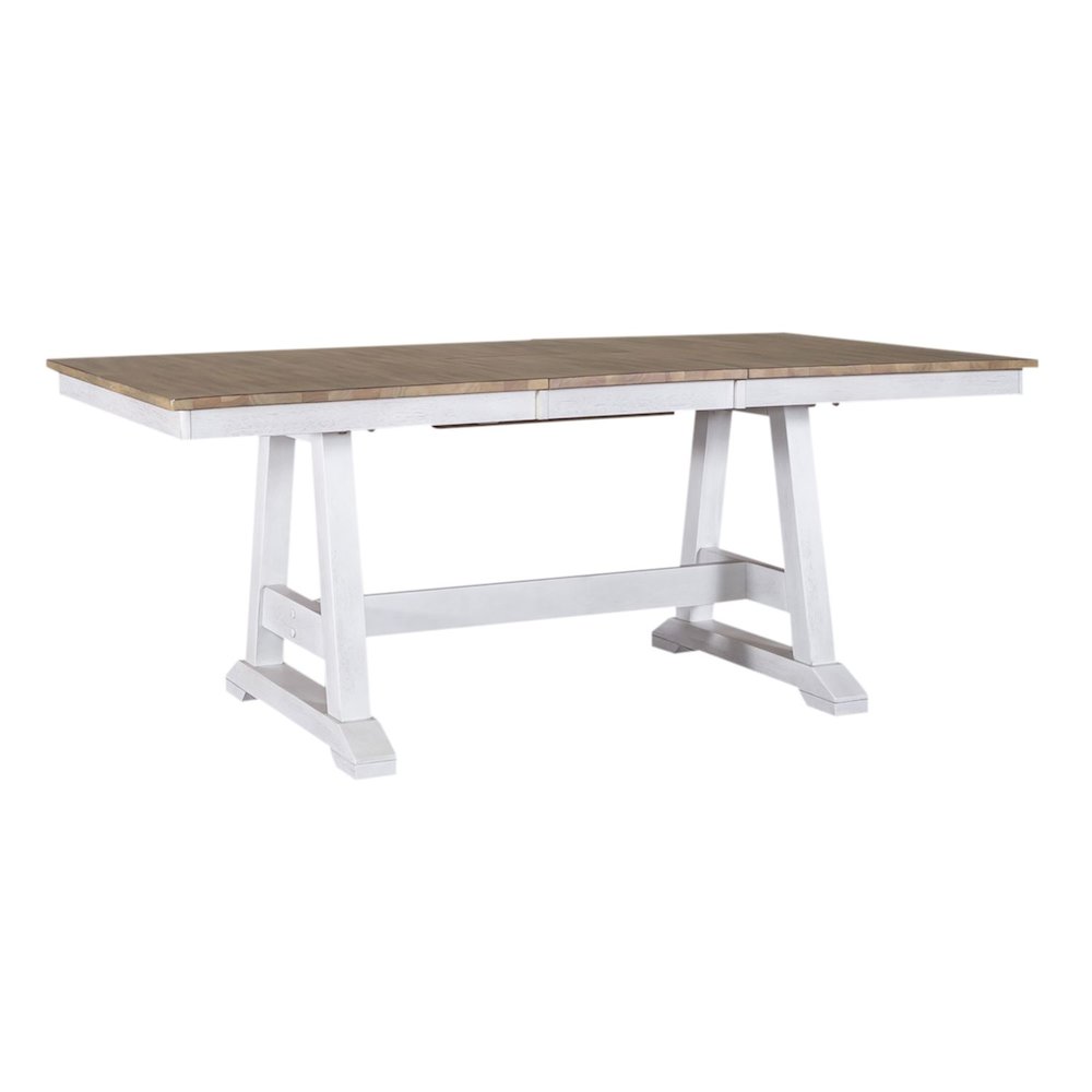 Lindsey Farm 7 Piece Trestle Table Set - 6 Splat Back Chairs - Weathered White