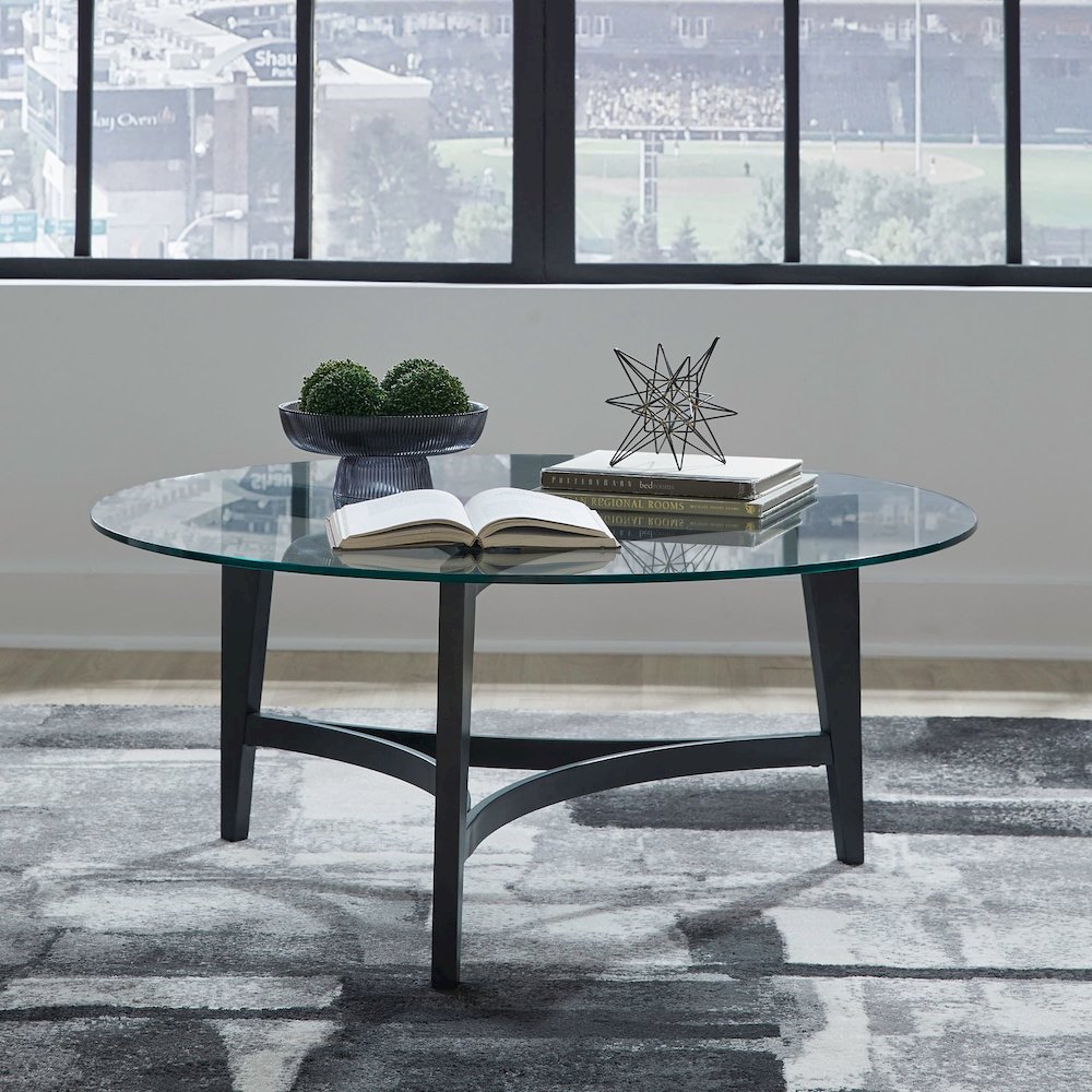 Capri Glass Top Round Cocktail Table for Living Room  - Espresso