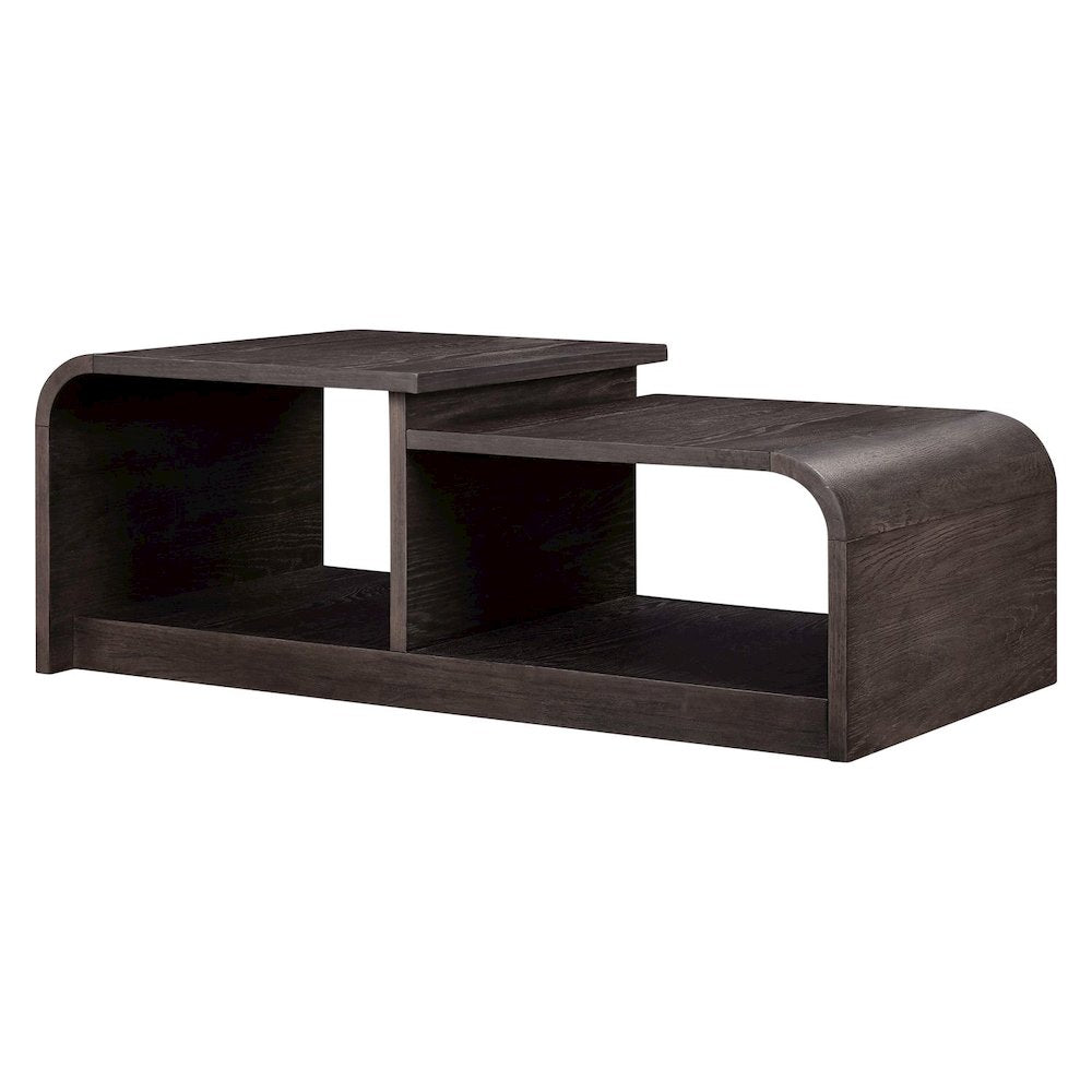 Living Room Cocktail Table Rounded Waterfall Edge Design - Espresso Oak Wood