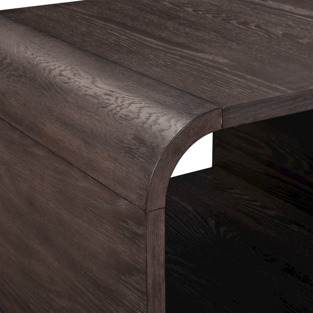 Living Room Cocktail Table Rounded Waterfall Edge Design - Espresso Oak Wood