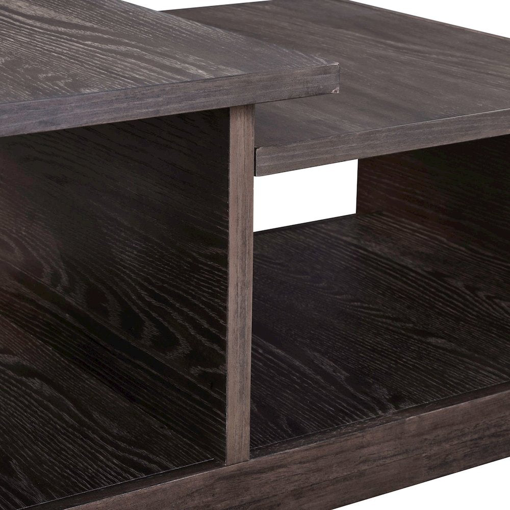 Living Room Cocktail Table Rounded Waterfall Edge Design - Espresso Oak Wood