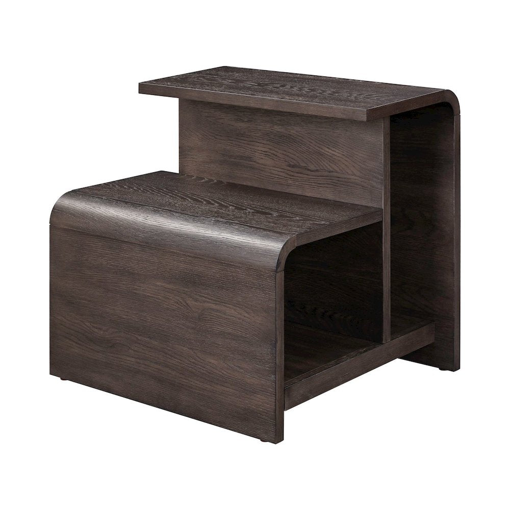 Living Room End Table Transitional Rounded Waterfall Edge - Espresso Oak Wood