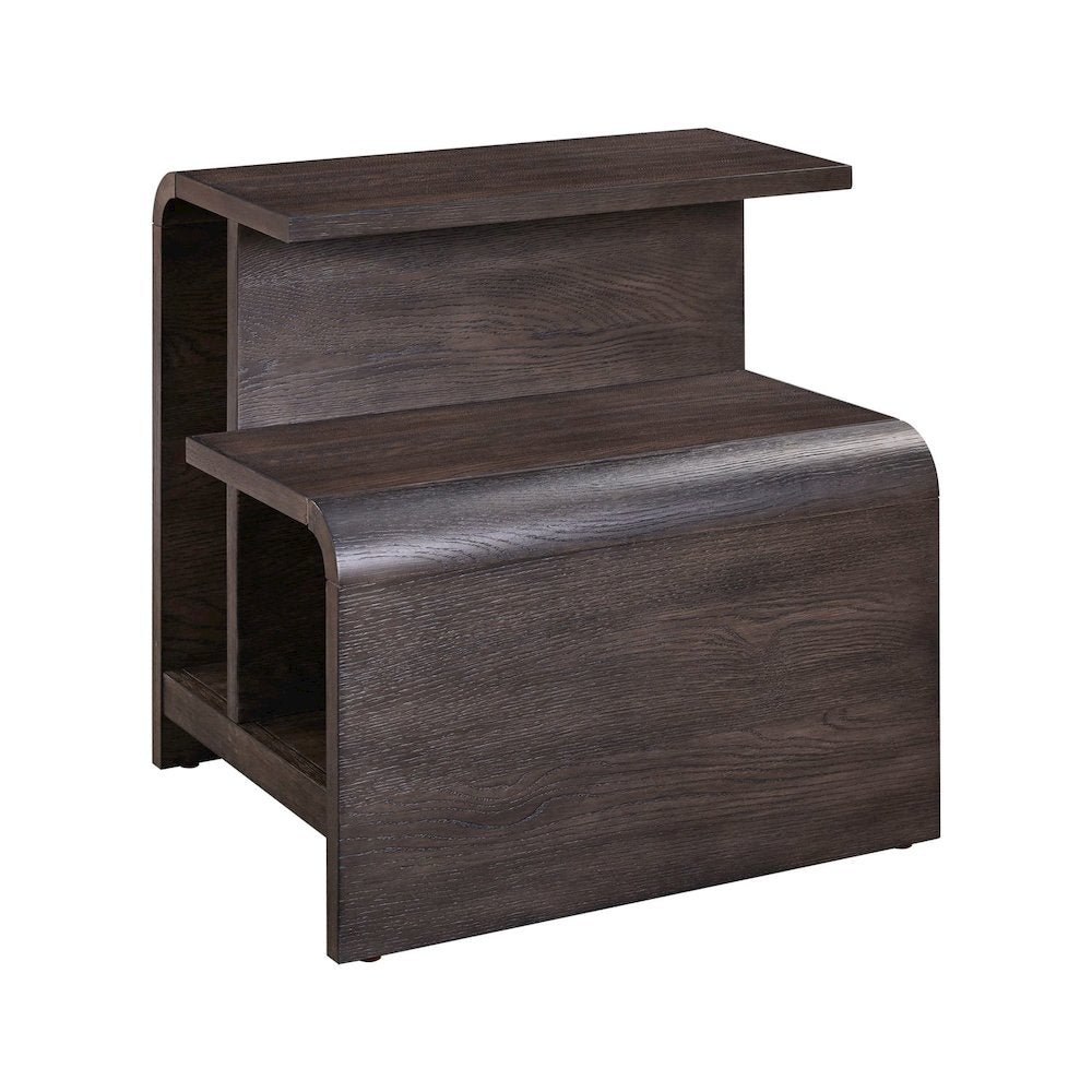 Living Room End Table Transitional Rounded Waterfall Edge - Espresso Oak Wood
