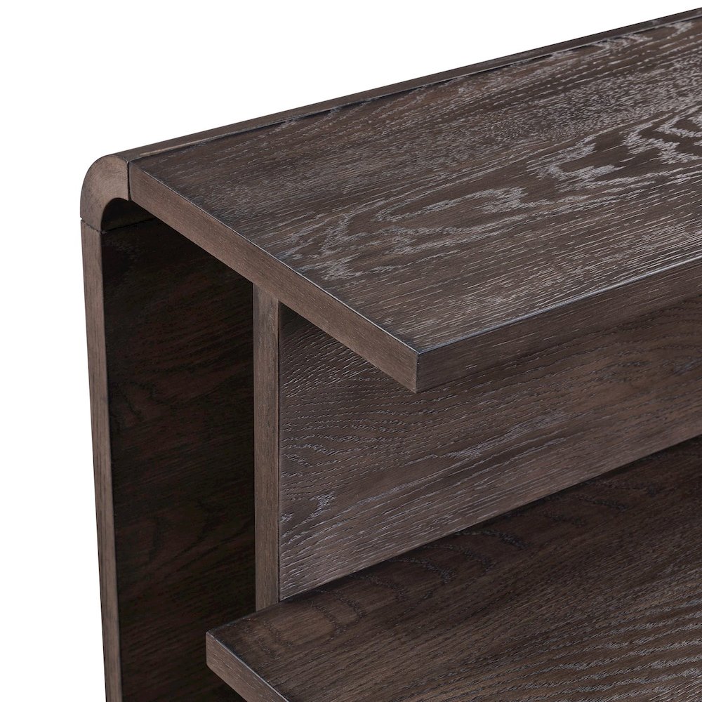 Living Room End Table Transitional Rounded Waterfall Edge - Espresso Oak Wood