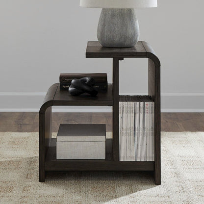Living Room End Table Transitional Rounded Waterfall Edge - Espresso Oak Wood