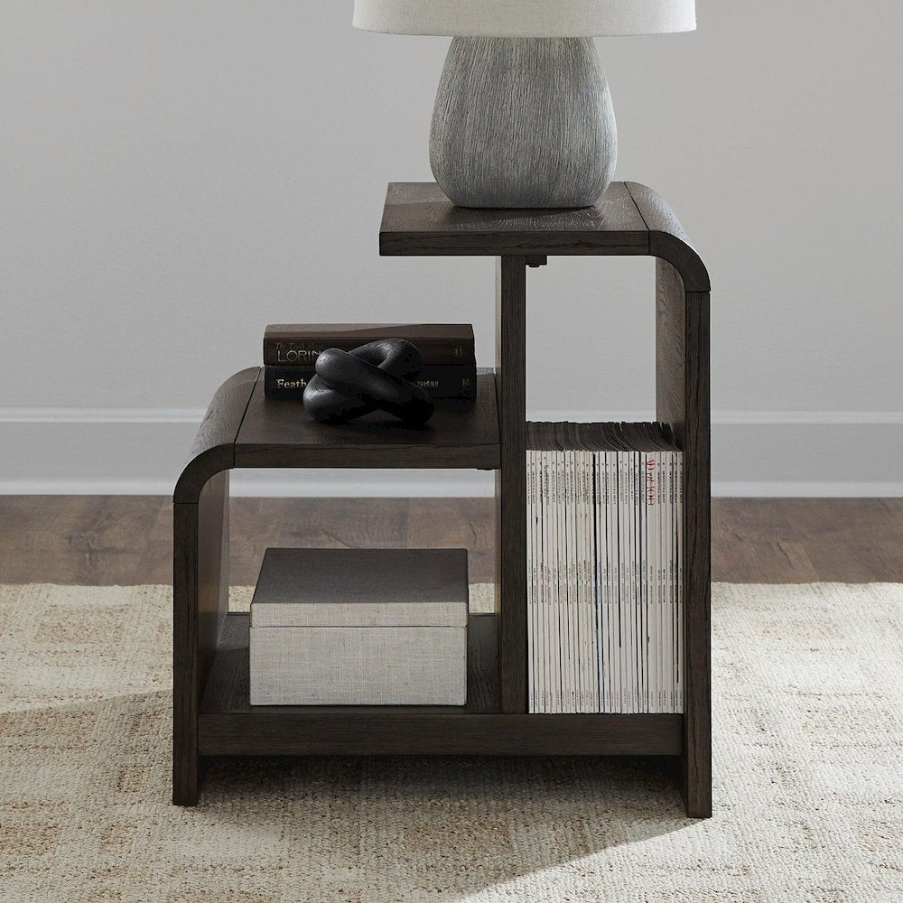 Living Room End Table Transitional Rounded Waterfall Edge - Espresso Oak Wood