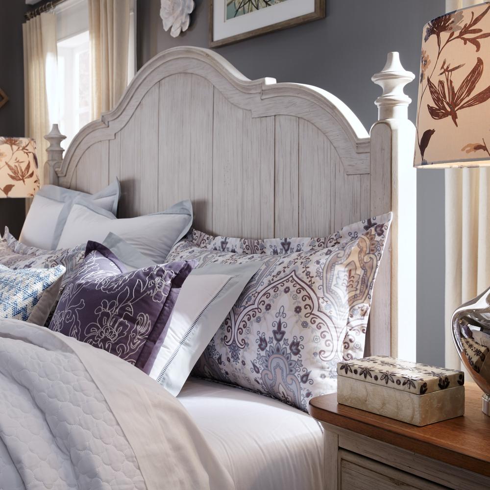 Farmhouse Reimagined King Poster Headboard in Antique White w/ Chestnut Top