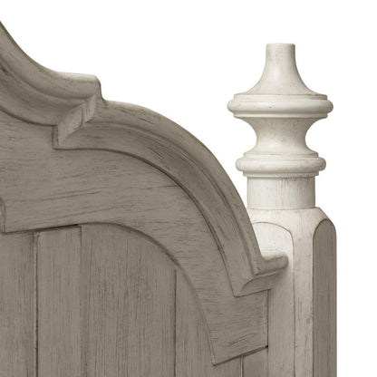 Farmhouse Reimagined King Poster Headboard in Antique White w/ Chestnut Top