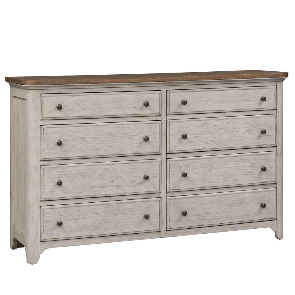 Farmhouse Reimagined 8 Drawer Dresser in Antique White w/ Chestnut Top