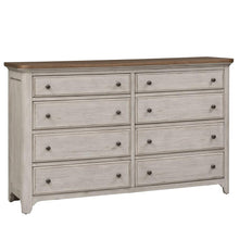 Farmhouse Reimagined 8 Drawer Dresser in Antique White w/ Chestnut Top