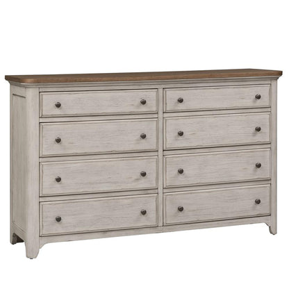 Farmhouse Reimagined 8 Drawer Dresser in Antique White w/ Chestnut Top