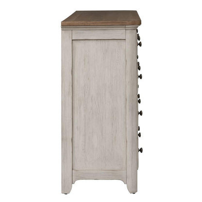 Farmhouse Reimagined 8 Drawer Dresser in Antique White w/ Chestnut Top