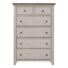 Farmhouse Reimagined 5 Drawer Chest in Antique White w/ Chestnut Top