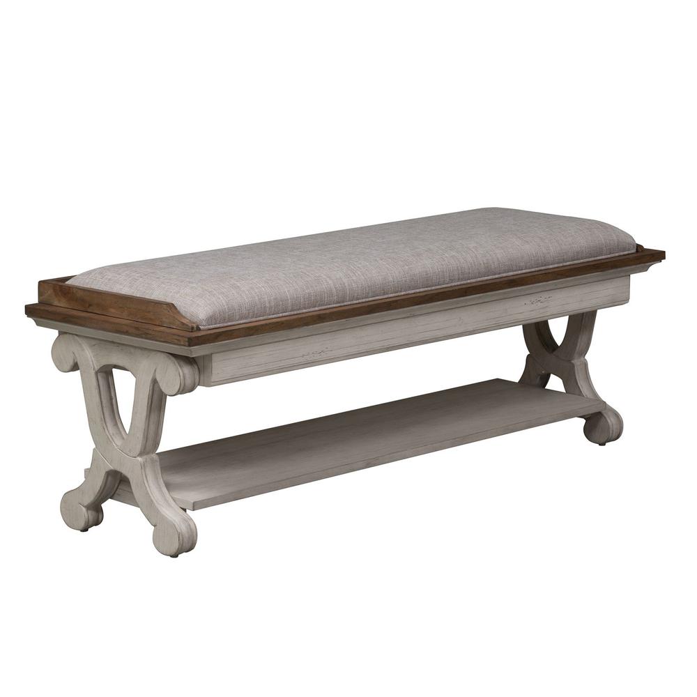 Farmhouse Reimagined Bed Bench in Antique White w/ Chestnut Top